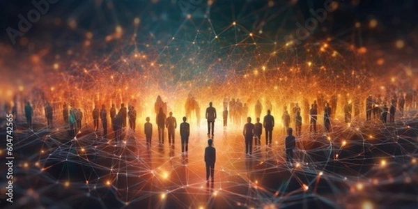 Fototapeta デジタル ネットワークと人間のミニチュア,Generative AI AI画像