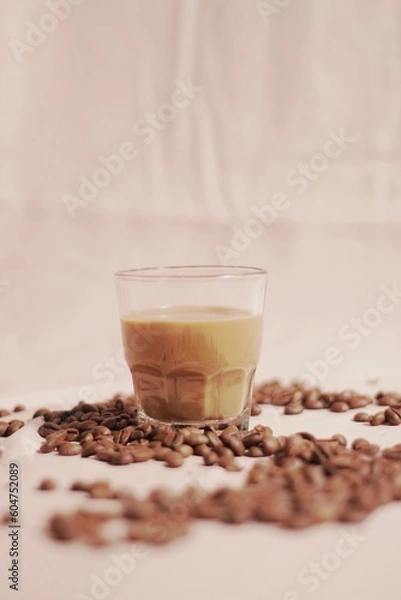 Obraz isolated, brown, roasted, beans, closeup, background, flat lay, top of view, backdrop, space, brew, morning, aromatic, natural, roast, pastel, drip, enjoyment, cut out, idea, shadow, shiny, cafe, arab