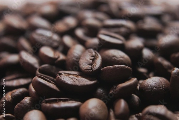 Obraz Brown Roasted Coffee Beans Closeup On Dark Background