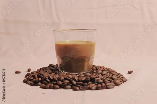 Obraz isolated, brown, roasted, beans, closeup, background, flat lay, top of view, backdrop, space, brew, morning, aromatic, natural, roast, pastel, drip, enjoyment, cut out, idea, shadow, shiny, cafe, arab