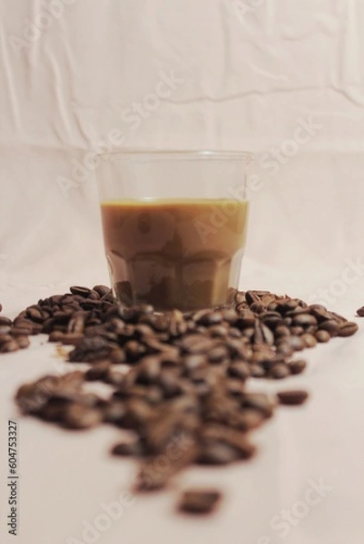 Obraz isolated, brown, roasted, beans, closeup, background, flat lay, top of view, backdrop, space, brew, morning, aromatic, natural, roast, pastel, drip, enjoyment, cut out, idea, shadow, shiny, cafe, arab