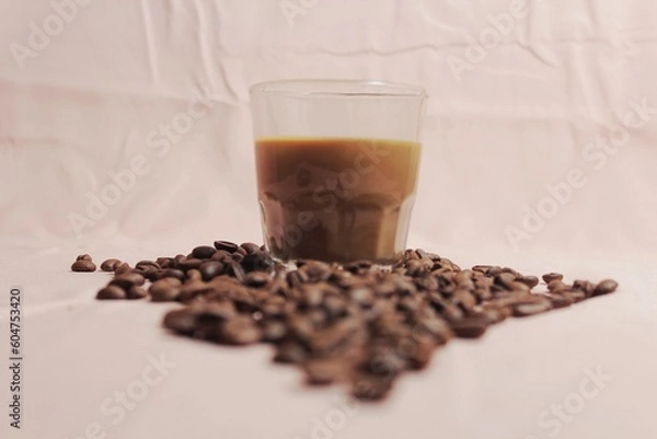 Obraz isolated, brown, roasted, beans, closeup, background, flat lay, top of view, backdrop, space, brew, morning, aromatic, natural, roast, pastel, drip, enjoyment, cut out, idea, shadow, shiny, cafe, arab