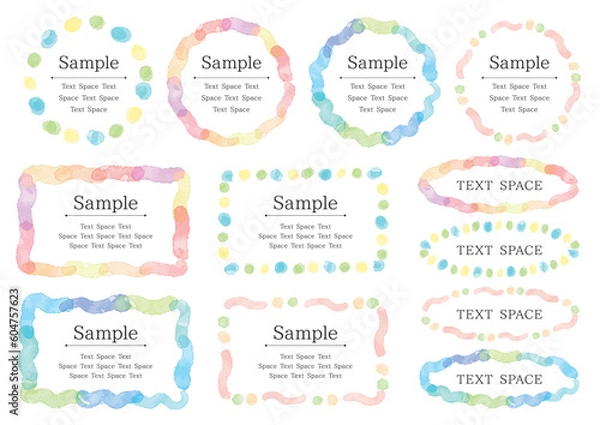 Fototapeta 水彩手描きのカラフルなドットなどのフレーム