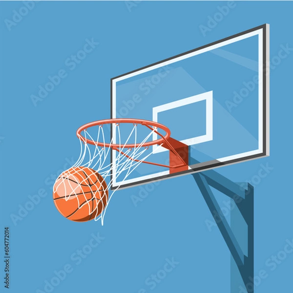 Fototapeta Basketball through the hoop with a blue-sky background vector illustration for printing