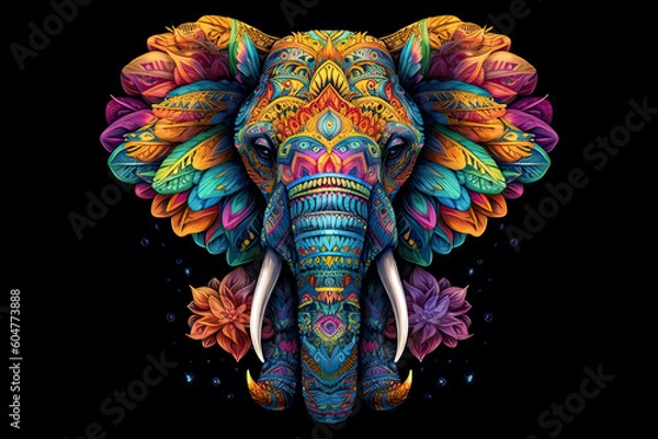 Fototapeta colorful mandala art forming as elephant head.AI Generative