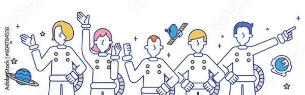 Fototapeta 宇宙飛行士の職業に就く男性と女性のイラスト