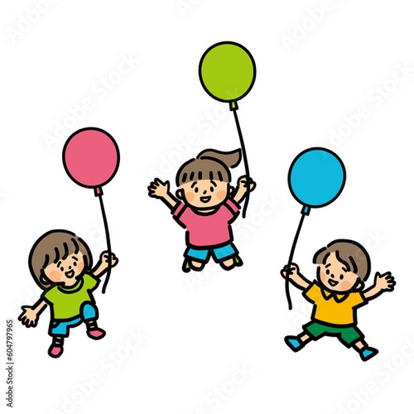 Fototapeta 風船を持つ元気な子供たち