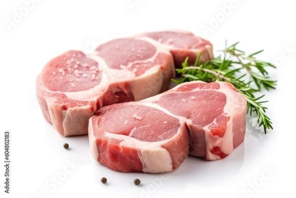 Fototapeta Pork Chops Raw On White Background. Generative AI