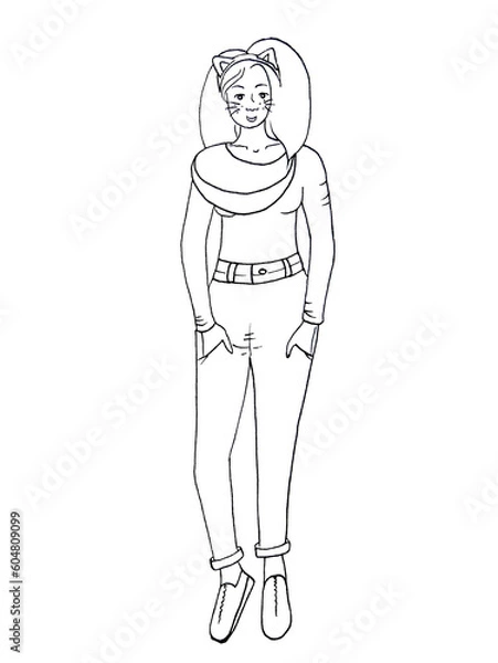 Fototapeta  Model of a beautiful tall smiling girl graphics