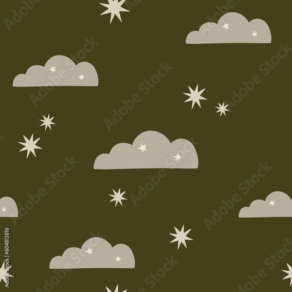 Obraz children's pattern, clouds and stars in the sky