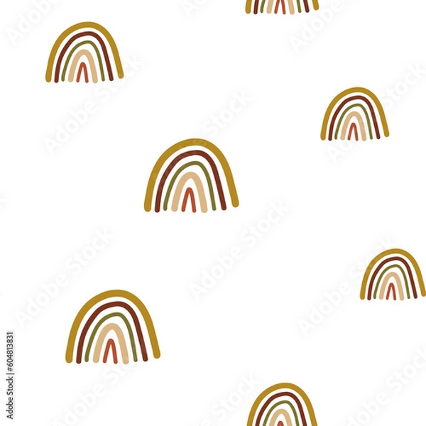 Fototapeta Boho pattern with rainbows on a white background