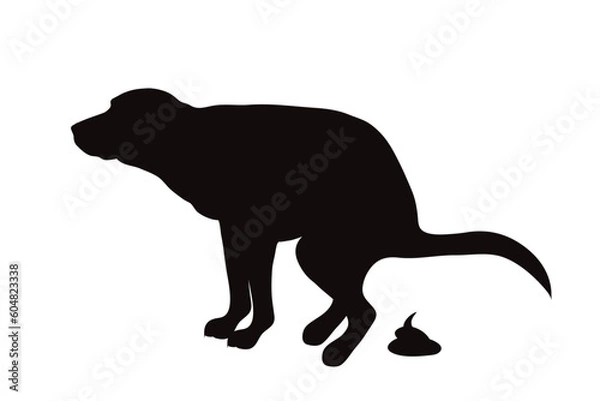Obraz Vector silhouette of pooping dog on white background.