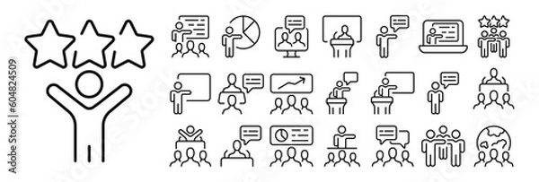 Fototapeta Set of rating icons. Illustrations representing different rating levels and symbols such as stars, thumbs up, hearts, bar graphs, and numerical ratings. Rating systems concept.