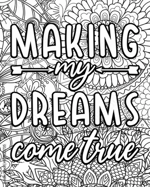 Fototapeta motivational quotes coloring pages design .inspirational words coloring book pages design.