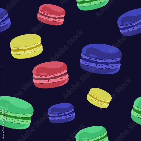 Obraz Macaroon seamless pattern. Dessert print. Wrapping paper for confectionery, shops and markets. Packaging template and wallpaper.