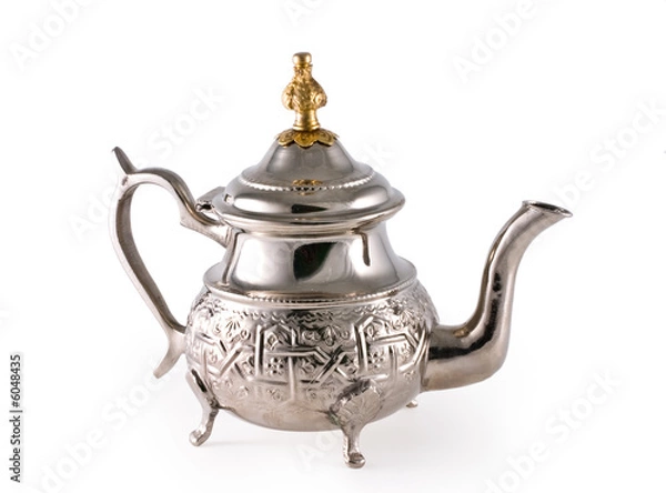 Obraz Ancient silver teapot on a white background
