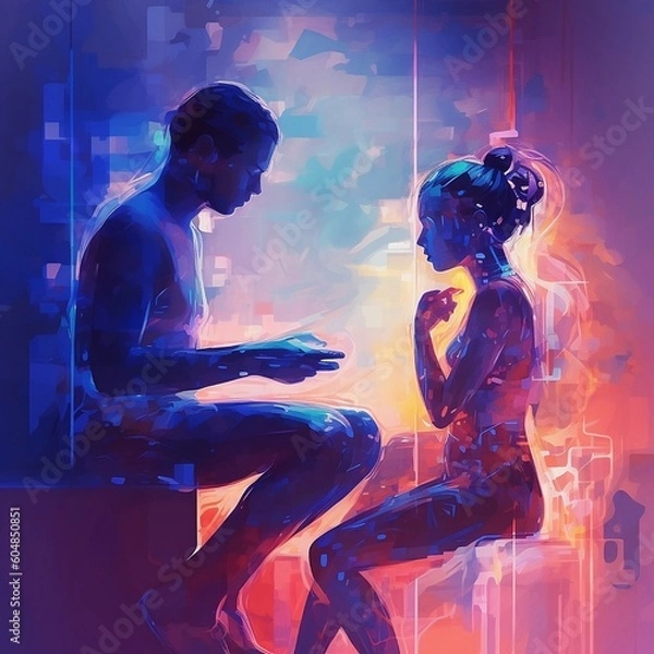 Fototapeta Artificial Intelligence Supporting Humans in Dystopian Future