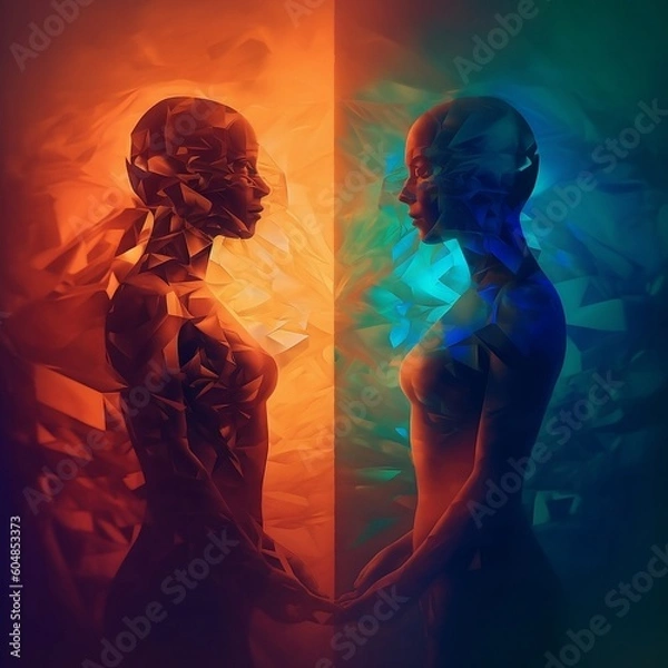 Fototapeta Abstract Image of Future Artificial Intelligence and Human Coexistence