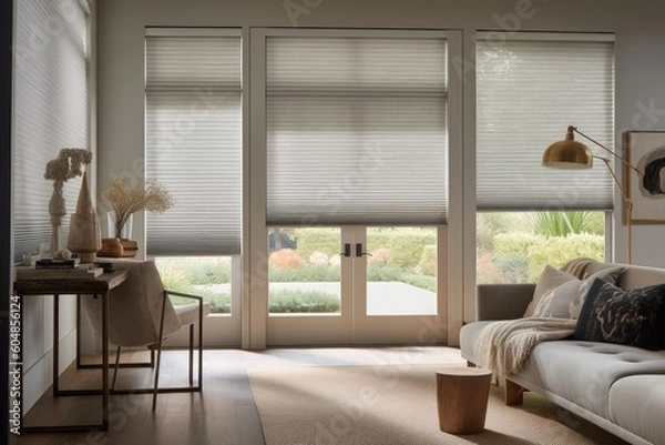 Fototapeta a window with blinds that open and close automatically, a touch of luxury in any room, created with generative ai