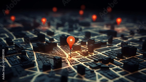 Fototapeta Location pin sign icon and gps navigation map. Created with Generative AI technology.