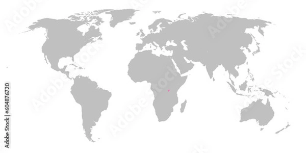 Fototapeta Vector map of the world with the country of Burundi highlighted in Pink on grey white background.