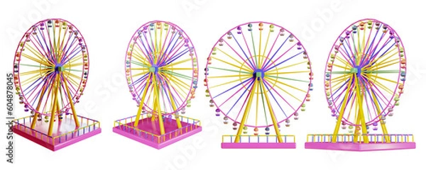 Fototapeta Ferris wheel icon sets. 3d rendering