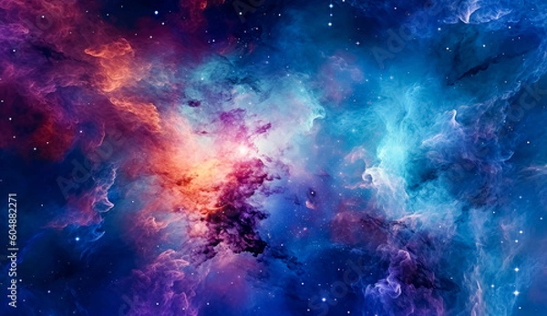 Fototapeta Nebula stardust wallpaper, blue, purple and magenta galaxy. Generative Ai Illustration.