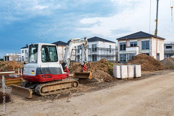 Obraz Hausbau mit Minibagger