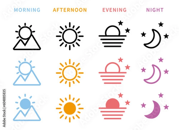 Obraz 朝・昼・晩・夜のアイコンセット