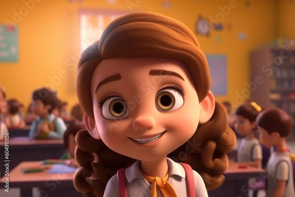 Fototapeta Illustrations of cartoonish Ethnic diverse young people inside a classroom - Kindergarten - Created with generative ai Technology