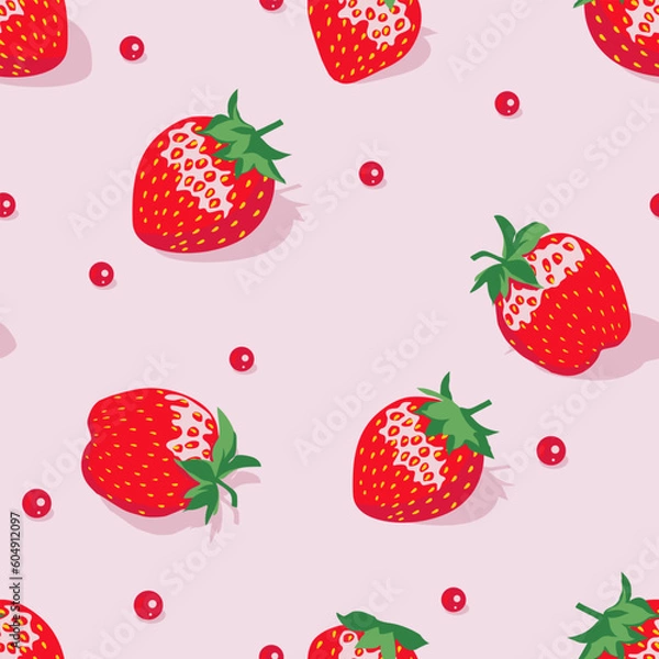 Fototapeta Seamless strawberry pattern on a pink background.