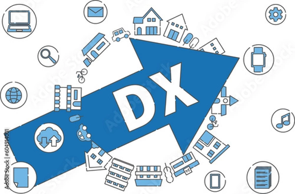 Fototapeta DX デジタルトランスフォーメーション Digital Transformation　イラストセット03　街　青
