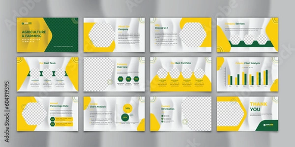 Fototapeta Farming Presentation Template, Agriculture Presentation Slide with white silk fabric texture Template , Annual Report, Company Profile Design