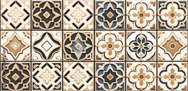 Obraz Digital wall tiles design Damask Moroccan pattern for wall interior ceramic wall tile background texture, Generative AI