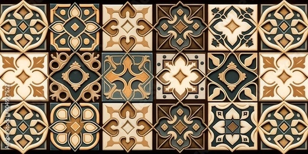 Fototapeta Digital wall tiles design Damask Moroccan pattern for wall interior ceramic wall tile background texture, Generative AI