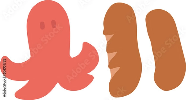 Obraz シンプルなウインナーやたこさんウインナーの手書きイラストセット