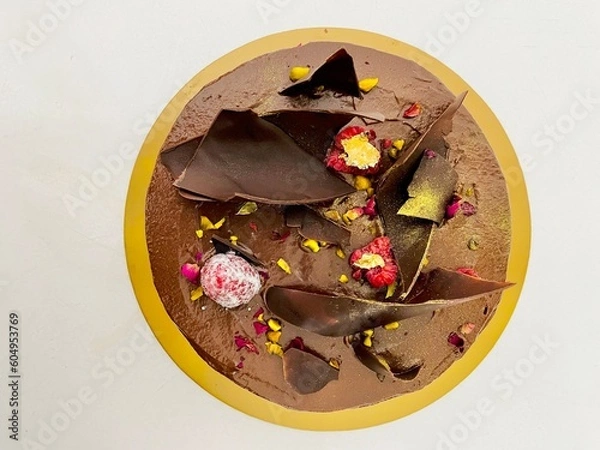 Fototapeta chocolate cake with flower