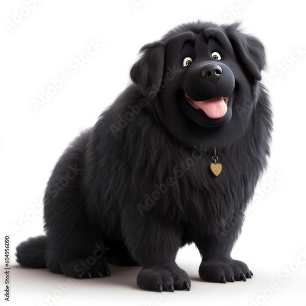 Obraz Newfoundland dog illustration cartoon 3d isolated on white. Generative AI
