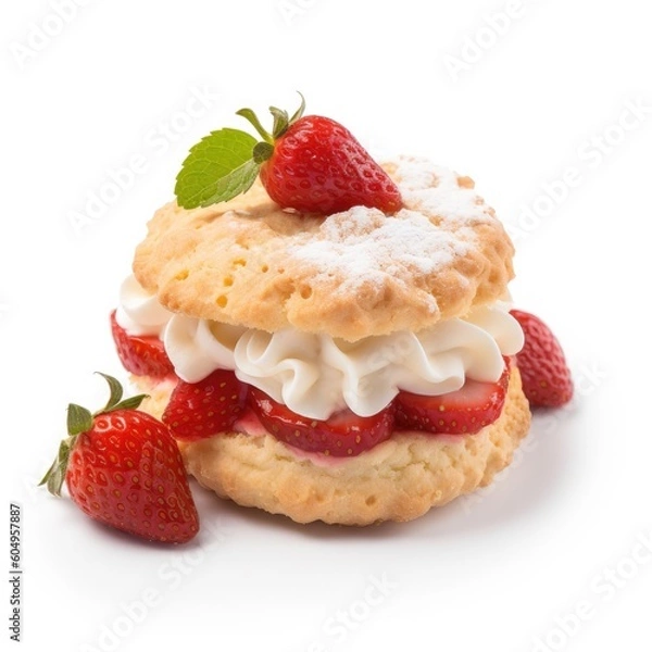 Fototapeta Strawberry Shortcake Isolated on White. Generative AI