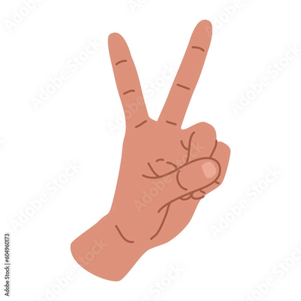 Fototapeta Illustration of a palm, victory gesture in a flat style. V sign. Hand element. 