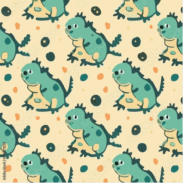 Obraz cute simple iguana pattern, cartoon, minimal, decorate blankets, carpets, for kids, theme print design

