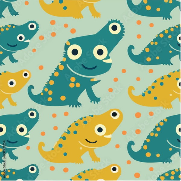 Obraz cute simple iguana pattern, cartoon, minimal, decorate blankets, carpets, for kids, theme print design
