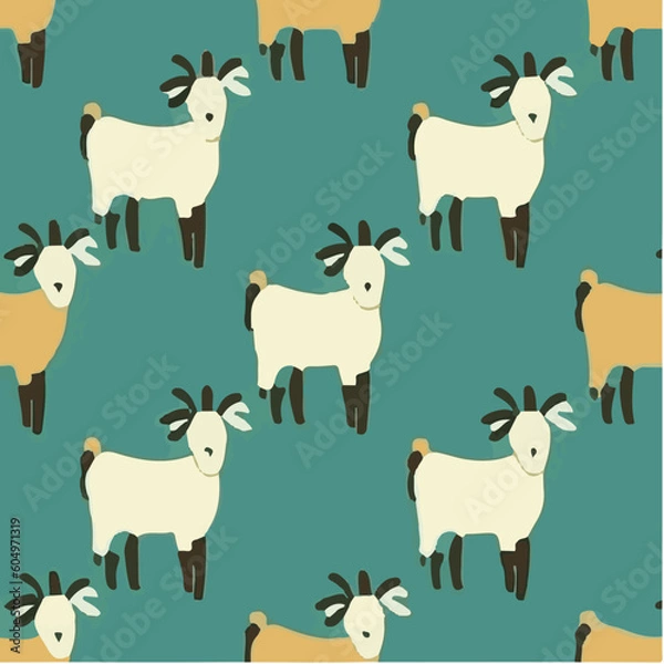 Fototapeta cute simple goat pattern, cartoon, minimal, decorate blankets, carpets, for kids, theme print design
