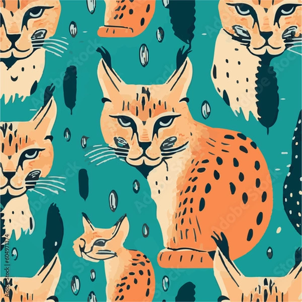 Obraz cute simple lynx pattern, cartoon, minimal, decorate blankets, carpets, for kids, theme print design

