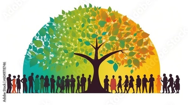 Fototapeta A vibrant community focused on regenerative practices. People of all ages are engaged in growing community awareness around sustainable living. Positive collective engagement concept. Generative AI.