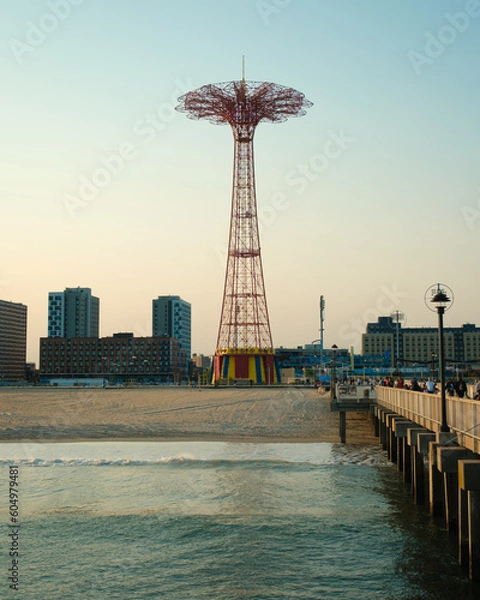 Fototapeta View of the Parachute Jump from the pier at Coney Island, Brooklyn, New York