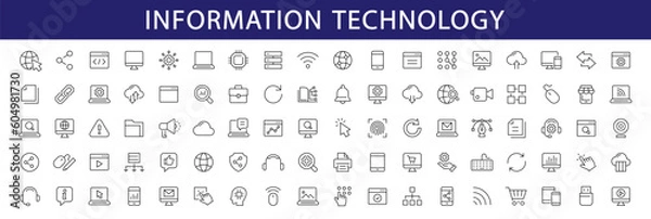 Fototapeta Information technology thin line icons set. Information Technology - IT editable stroke icon collection. Programming, Network, Website, Process, Internet, Data, Technology symbol. Vector