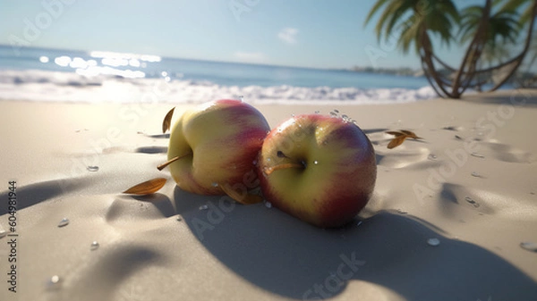 Fototapeta Beachy image with a refreshing apple. Generative AI