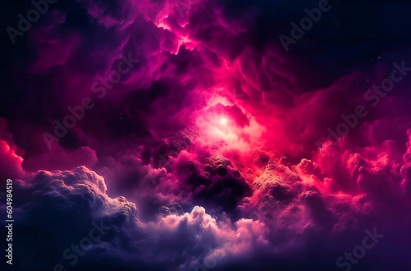 Fototapeta space with purple and golden stars and clouds in the background