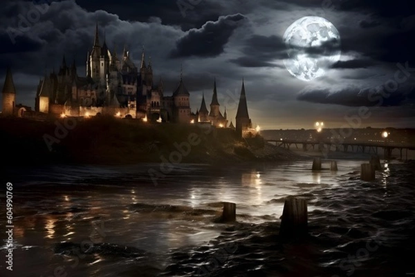 Obraz "Serenity and Majesty: Castle Embraced by a Captivating Landscape"Ai